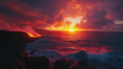 Fiery Sunset over Volcanic Ocean