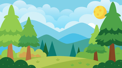 Obraz premium Peaceful morning forest background for kids vector illustration