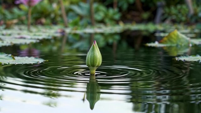 there is a small flower budding out of the water