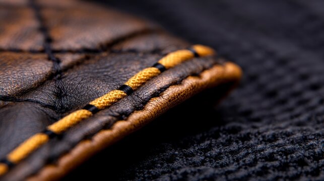 A close up of a vintage leather jacket with quilted detailing the grain of the material telling a story of years of wear. view aged leather garment showcasing intricate stitching