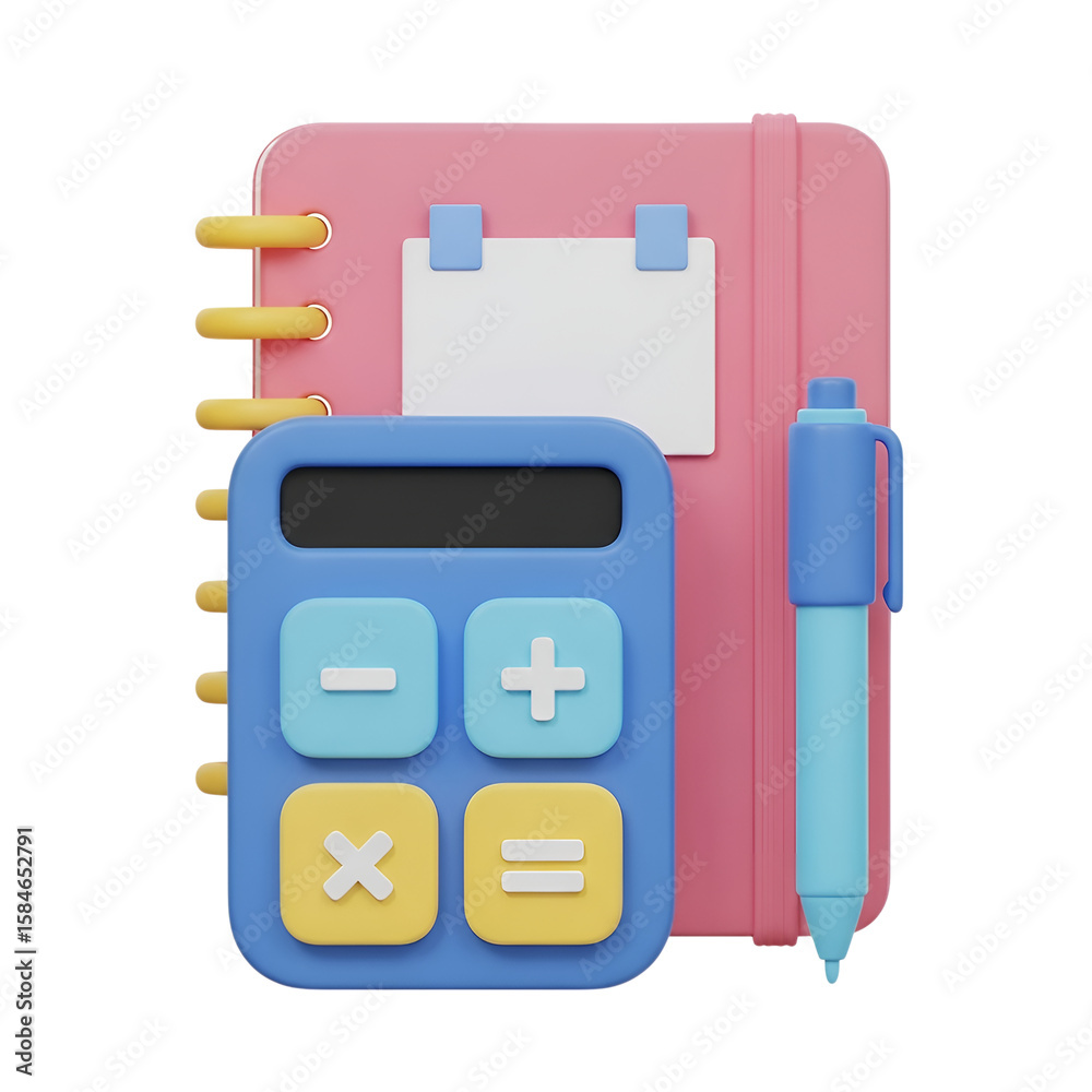 Aufkleber 3d rendering vector icon of a calculator notebook and pen isolated on transparent background