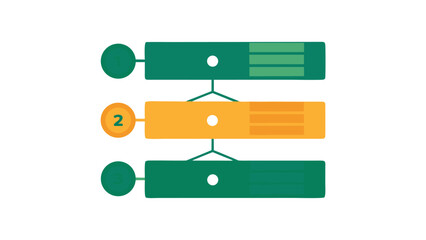Flat design infographic timeline with three colored steps for process visualization and presentation layout
