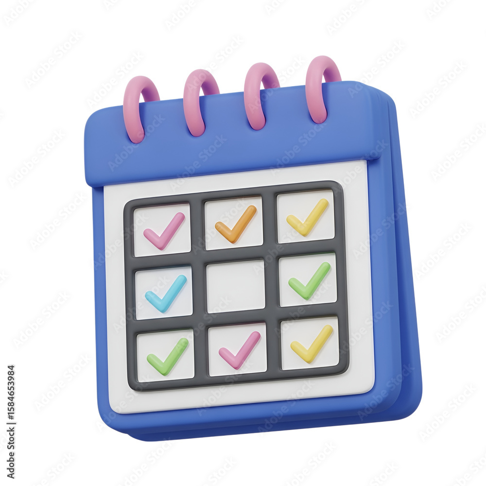 Aufkleber 3d rendering vector icon of a calendar with checkmarks isolated on transparent background