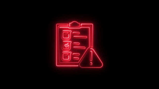 Glowing neon error document file icon error report info warning animation. file damage icon. Document with exclamation mark, danger data.