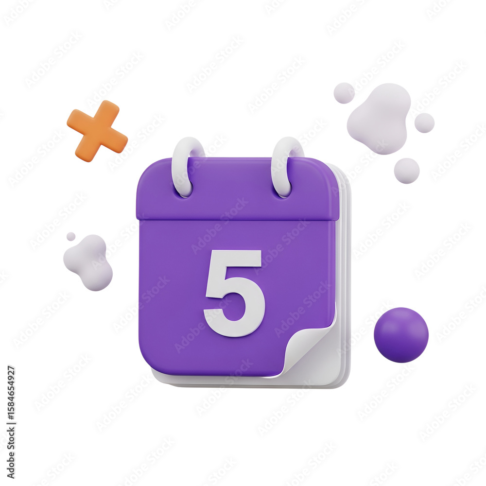 Aufkleber 3d rendering vector icon of a calendar with the number 5 isolated on transparent background