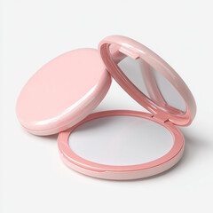 Two pink compact mirrors open and closed makeup mirror