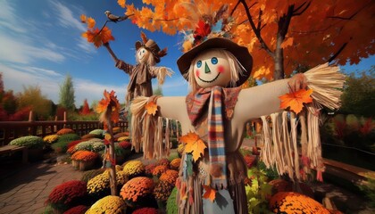 Autumn Scarecrow Festival Scarecrows autumn foliage blue sky K w