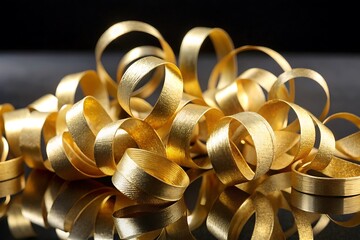 Bunch of gold ribbons are piled on top of each other