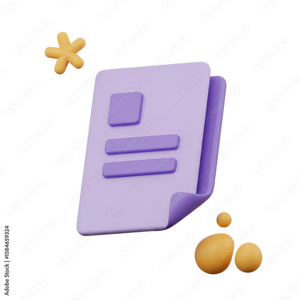 Fototapete 3d rendering vector icon of a document with bullet points isolated on transparent background