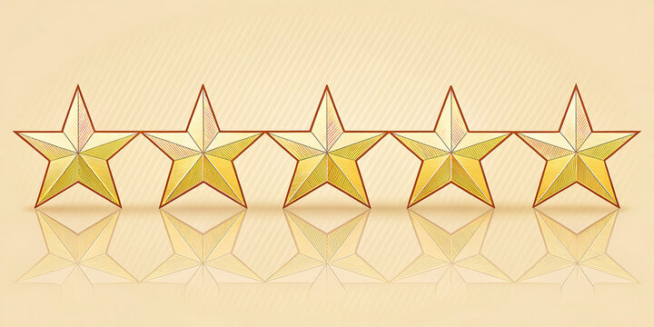 Golden star rating showcases five stars, perfect for feedback, review systems, transparent background