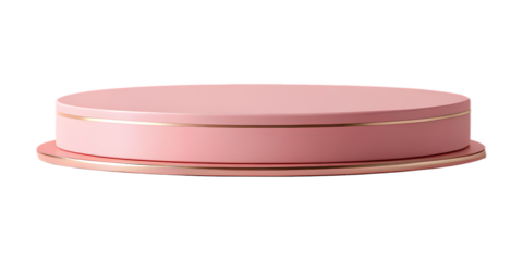Display your items on this elegant pastel pink podium, a minimalist stage featuring delicate golden accents against a transparent background for versatile creative applications.