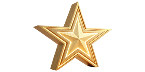 A radiant golden star shines brightly against a black backdrop, ideal for awards, achievements, and holiday themes with its textured surface and luminous glow, transparent background