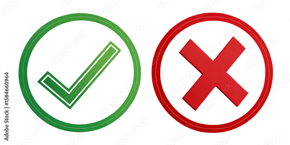 Fototapete a digital depiction displays a green check mark within a circle alongside a red x mark, rendered aga