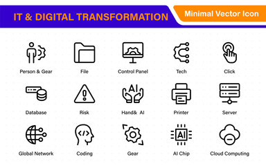 IT and Digital Transformation Icon Set. Collection of High‑Quality Information Technology Icons. Industry 4.0, Big Data, AI, and Tech Progress Symbols.