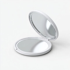 White compact mirror open on white background makeup mirror 1