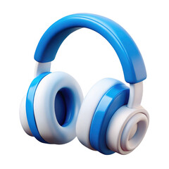 3d blue and white headphones isolated on transparent background