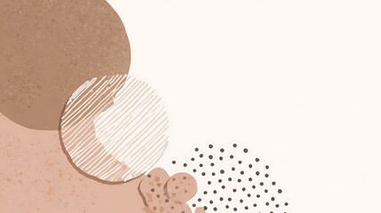 Minimalist vector design featuring pastel beige lines and dots with simple hand-drawn cute shapes on white background, left side blank space for text