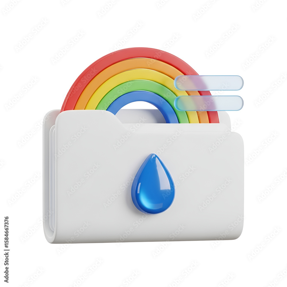 Aufkleber 3d rendering vector icon of a folder with a rainbow and a water drop isolated on transparent backgro