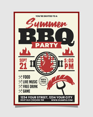 White, Red And Black Illustrative Summer BBQ Party Vertical Poster Invitation Template