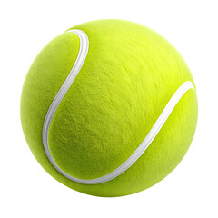 A sleek 3D tennis ball in bright neon yellow-green with realistic fuzzy texture and clean, sharp white curved lines.