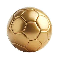 A golden soccer ball with hexagonal pattern isolated on transparent background