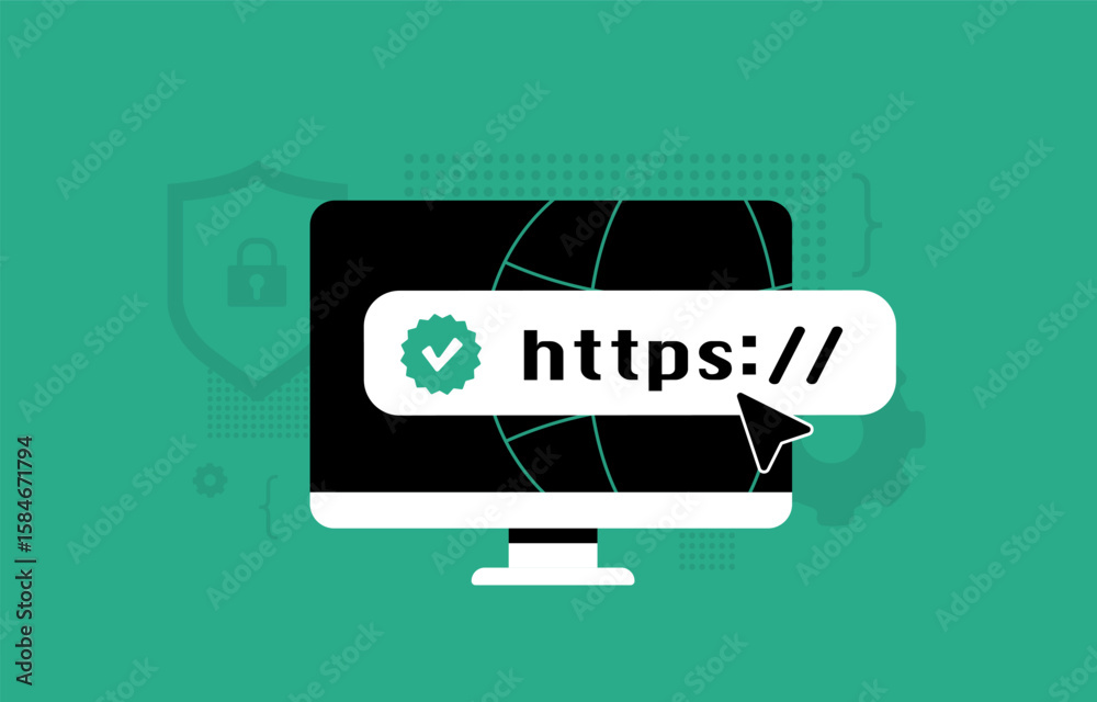 Poster https security padlock with ssl encryption and lock icon for safe web migration, perfect for secure 