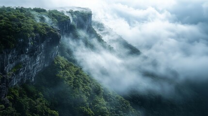 Obraz premium High Elevation Cliffside Fog Dramatic Landscape