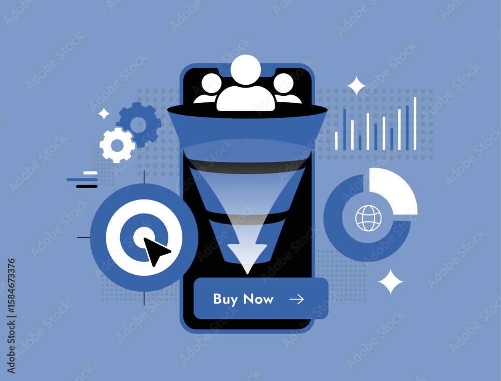 Poster sales funnel optimization in mobile marketing with conversion tracking business, user interaction me