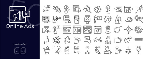 Online ads Line Editable Icons set. Vector illustration in modern thin line style of Online ads icons: human, resource, employment, etc