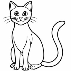Obraz premium A simple black and white line drawing of a sitting cat isolated on white background