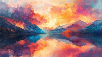Colorful summer panorama of a lake with mountain background