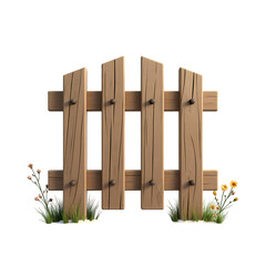 Obraz premium A light brown picket fence with yellow flowers at base isolated on transparent background