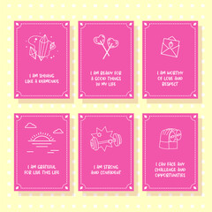 a pack of affirmation cards foe self love motivation with pink background