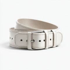 White Leather Belt with Silver Buckle and Eyelets belt buckle 1