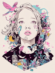 ポップな女の子のコラージュイラスト