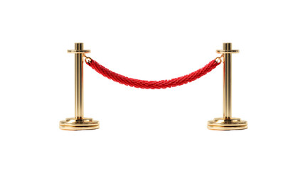 Red Velvet Rope with Golden Metal Poles on Transparent Background Presentation