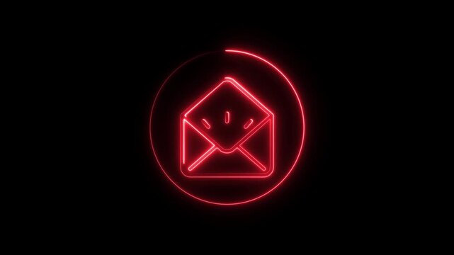 Glowing neon Envelope empty line icon inside circle, for web user for open, inbox, empty, message, line vertical video animation.