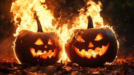 halloween pumpkin on fire