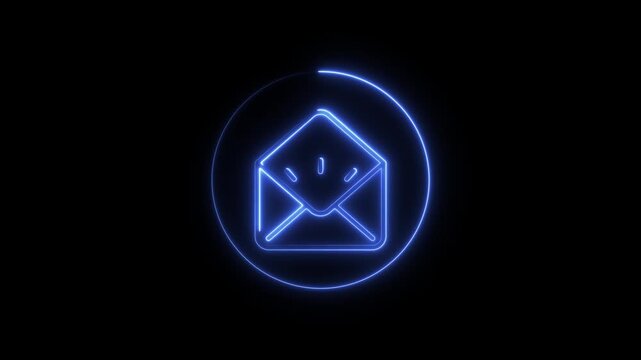 Glowing neon Envelope empty line icon inside circle, for web user for open, inbox, empty, message, line vertical video animation.