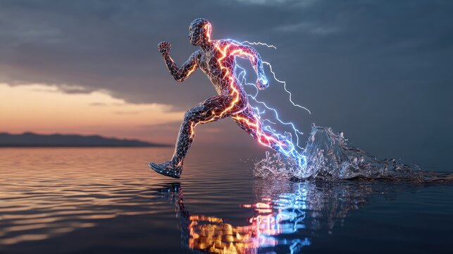 Digital person running on water