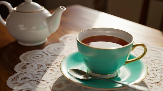 Tea time elegance Porcelain lace and sunlight
