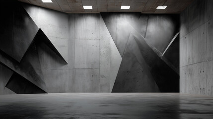 Brutalist Geometric Wall in Modern Industrial Interior