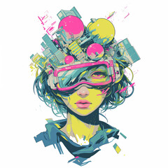 女性と宇宙のコラージュイラスト