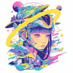 女性と宇宙のコラージュイラスト