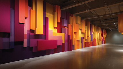 Bold Geometric Wall Art with Vibrant Color Blocks in Modern Gallery