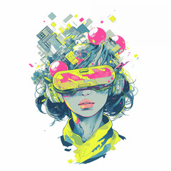 女性と宇宙のコラージュイラスト