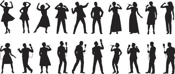 Silhouette Collection of Dancers, Singers, and Performers in Vintage Style Poses