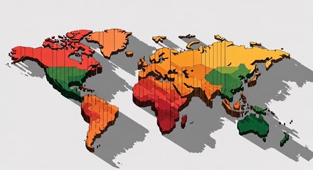 Isometric world map continents geography earth countries travel global cartography political design vector map