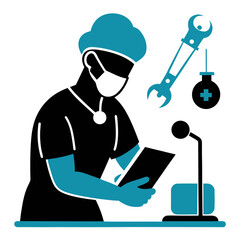 A silhouette of a medical intern learning surgery