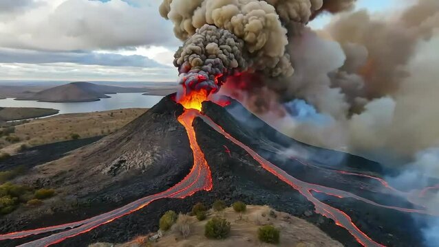 Magnificent landscape of volcanic eruption